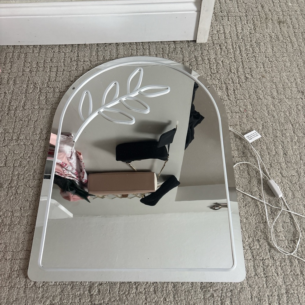 Modern Silver Arch Mirror with Leaf Accent